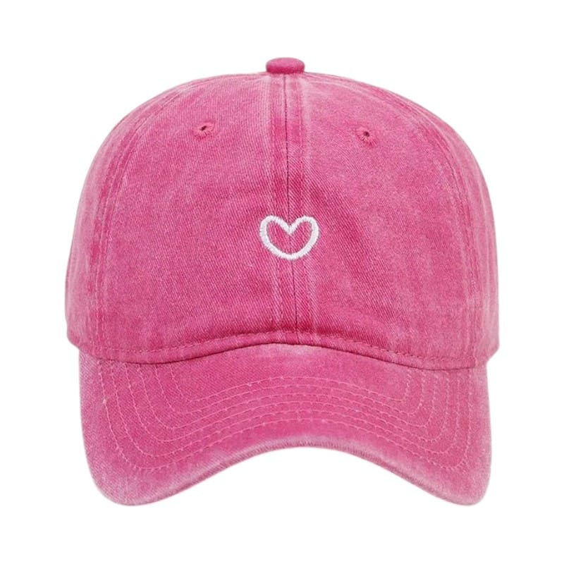 Le Comptoir du Chapeau Rose Bonbon Casquette Baseball Coton Lavé Broderie Cœur