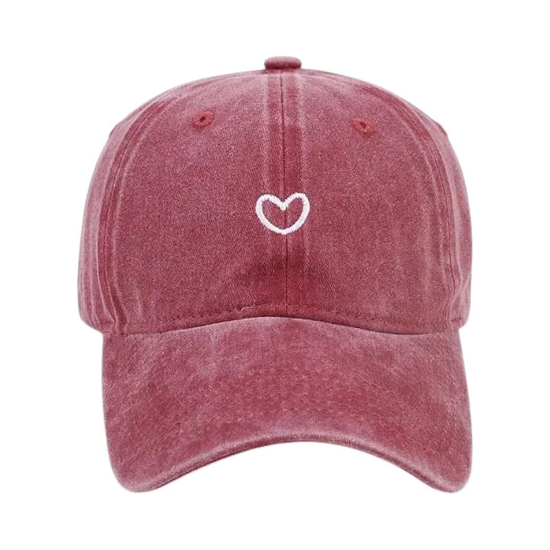 Le Comptoir du Chapeau Bordeaux Casquette Baseball Coton Lavé Broderie Cœur