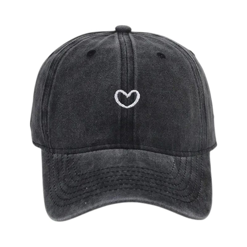 Le Comptoir du Chapeau Noir Casquette Baseball Coton Lavé Broderie Cœur