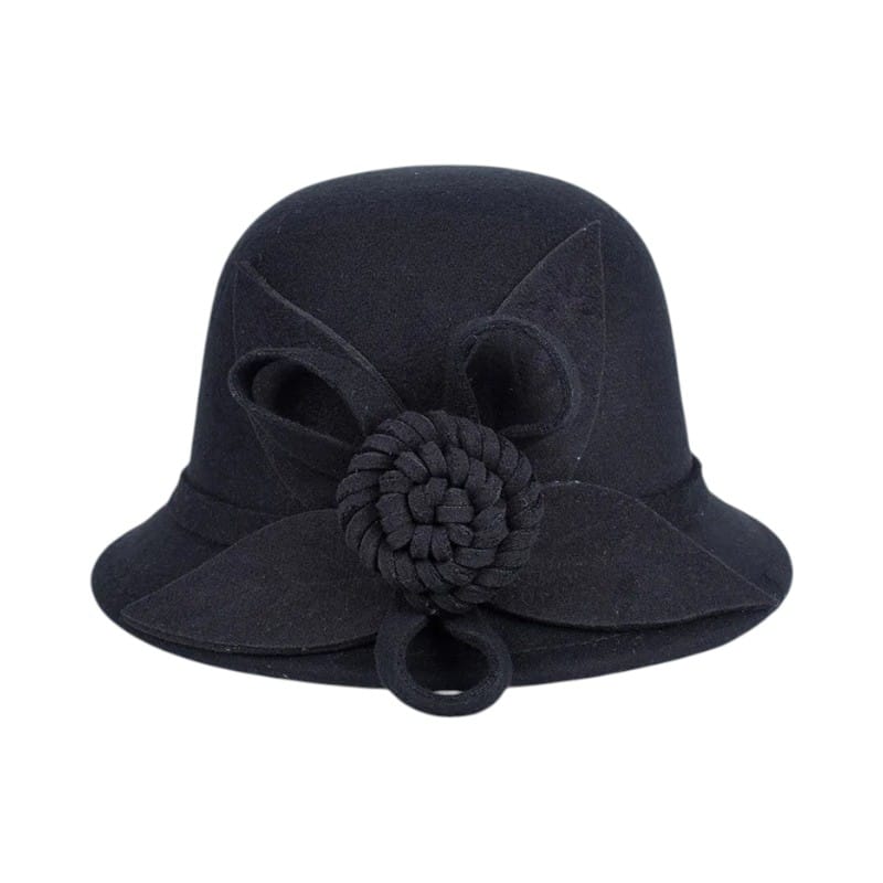 Le Comptoir du Chapeau Noir / 56-58 cm Chapeau Bowler Église Femme Fleur Vintage