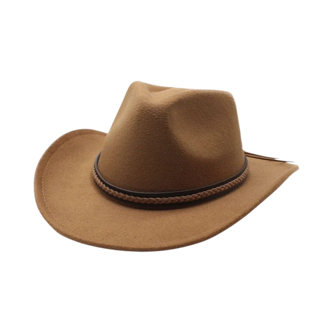 Le Comptoir du Chapeau Marron Clair Chapeau Cowboy Classique Feutre Large Bord