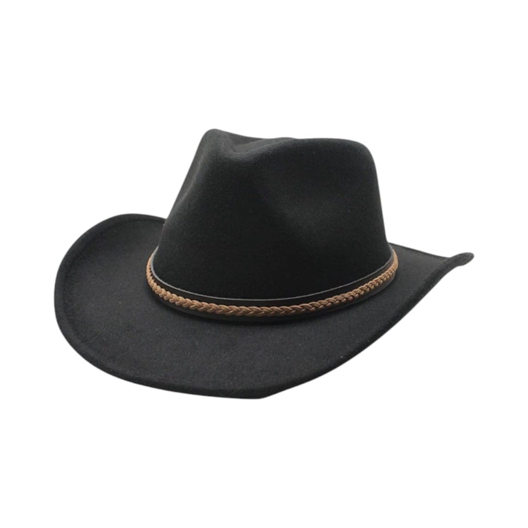 Le Comptoir du Chapeau Noir Chapeau Cowboy Classique Feutre Large Bord