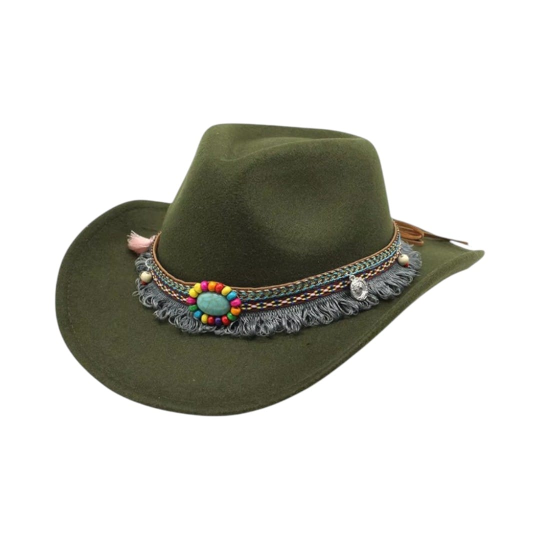 Le Comptoir du Chapeau Vert Kaki Chapeau Cowboy Jazz Classique
