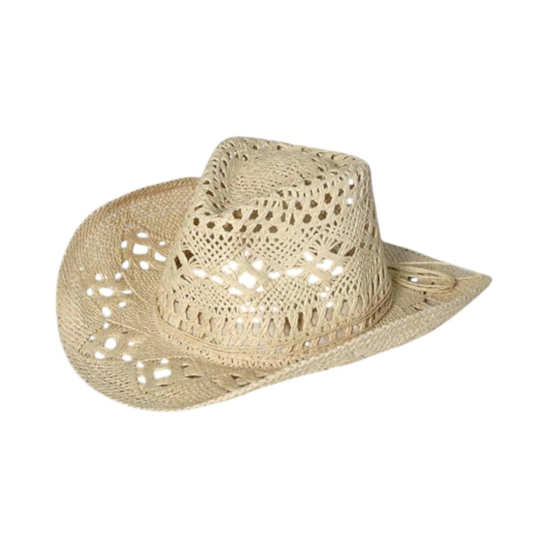Le Comptoir du Chapeau Beige Chapeau Cowboy Paille Ajourée