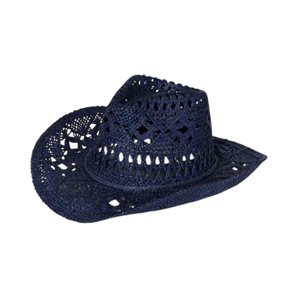 Le Comptoir du Chapeau Bleu Marine Chapeau Cowboy Paille Ajourée