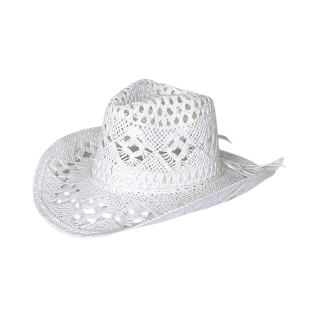 Le Comptoir du Chapeau Blanc Chapeau Cowboy Paille Ajourée