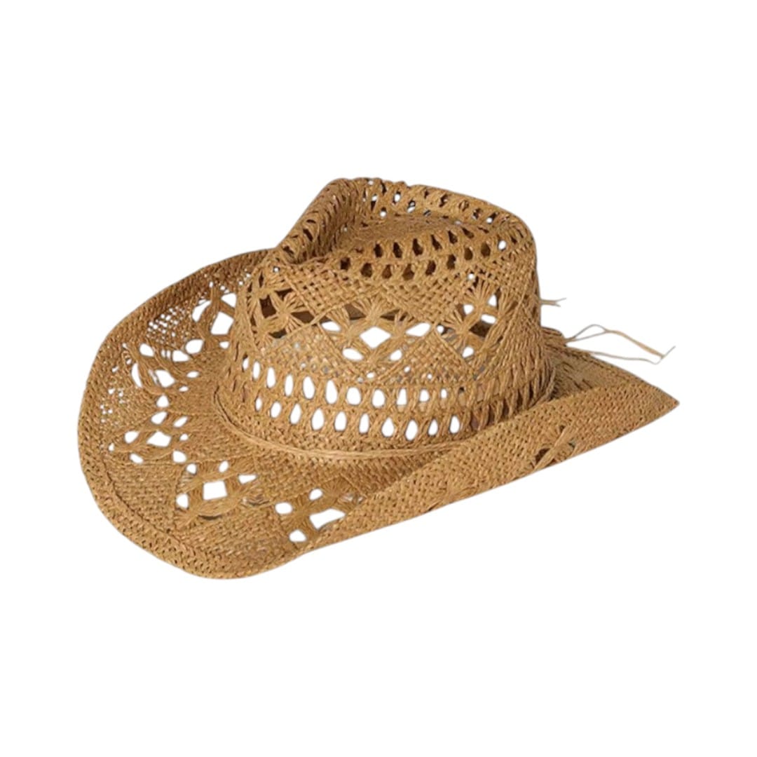 Le Comptoir du Chapeau Marron Clair Chapeau Cowboy Paille Ajourée Image