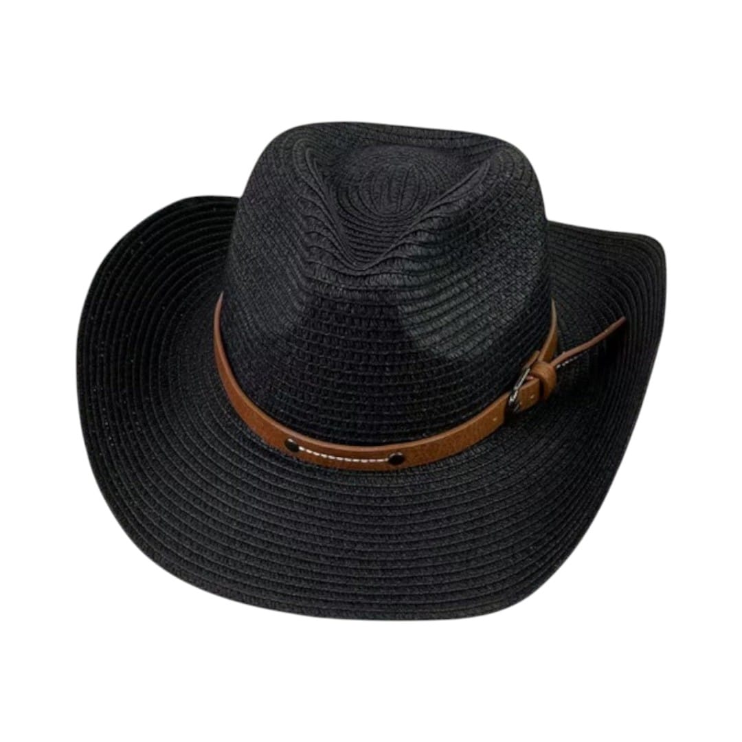 Le Comptoir du Chapeau Noir Chapeau Cowboy Paille Anti-Soleil