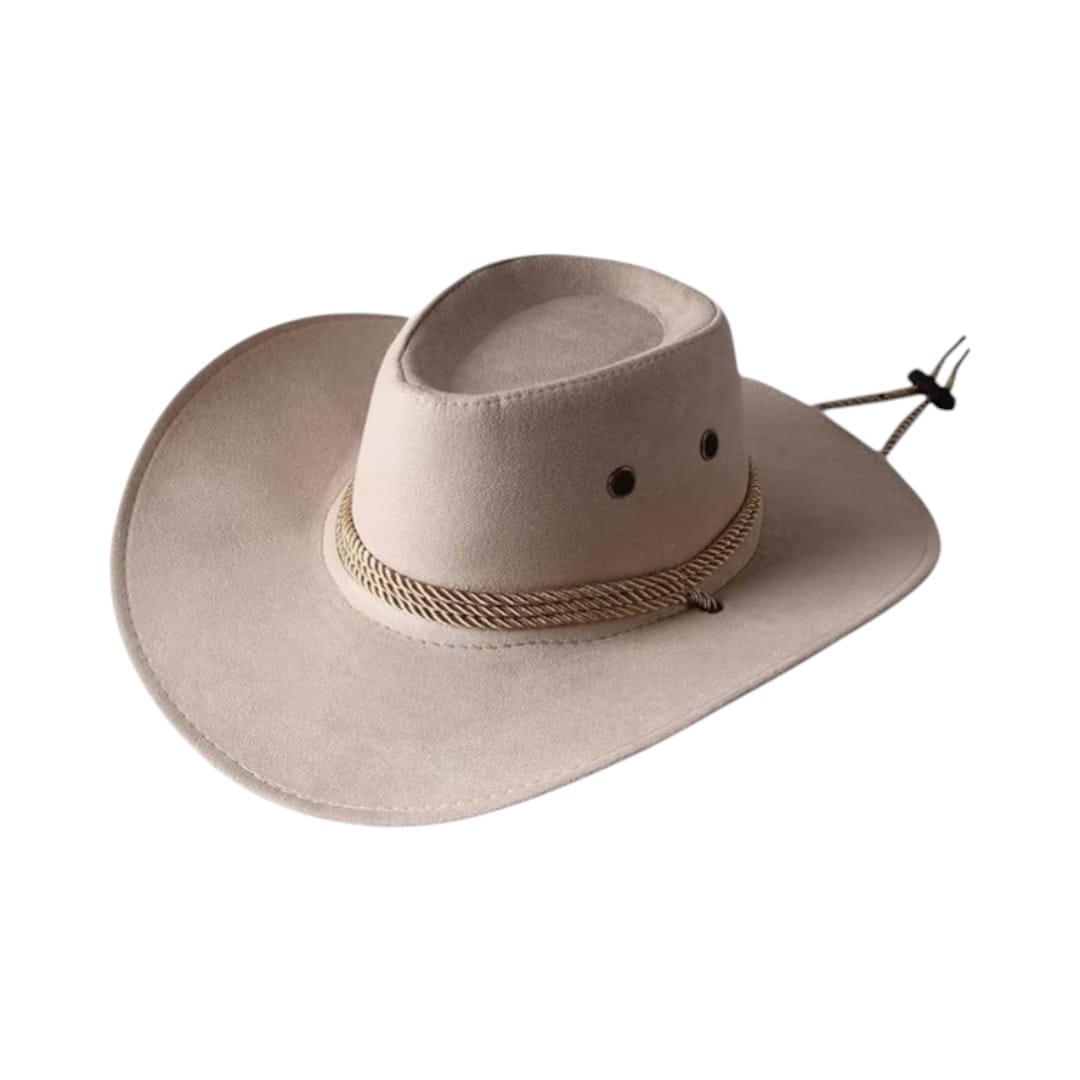 Le Comptoir du Chapeau Beige Chapeau Cowboy Vintage Large Bord en Cuir