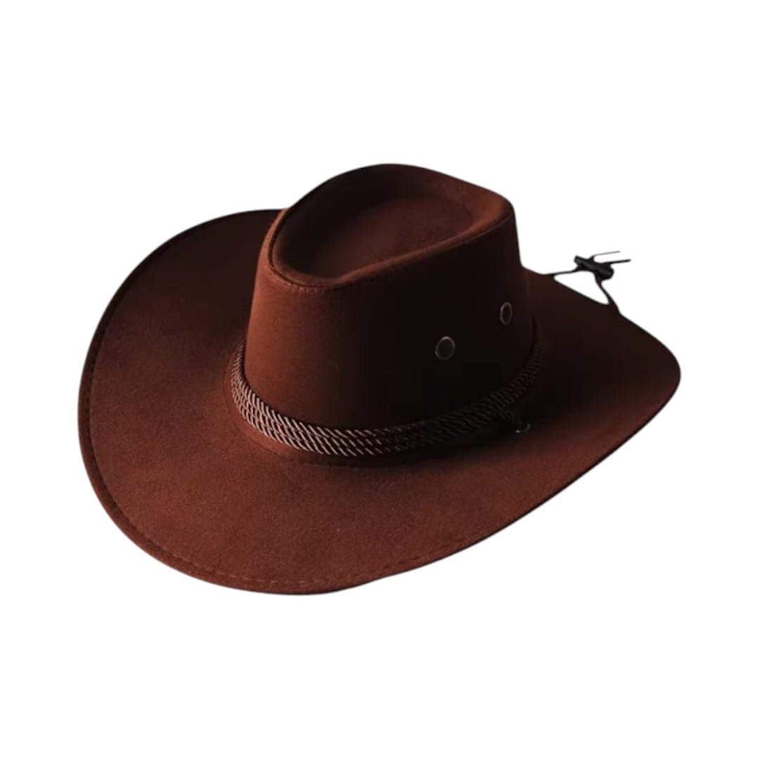 Le Comptoir du Chapeau Marron Foncé Chapeau Cowboy Vintage Large Bord en Cuir