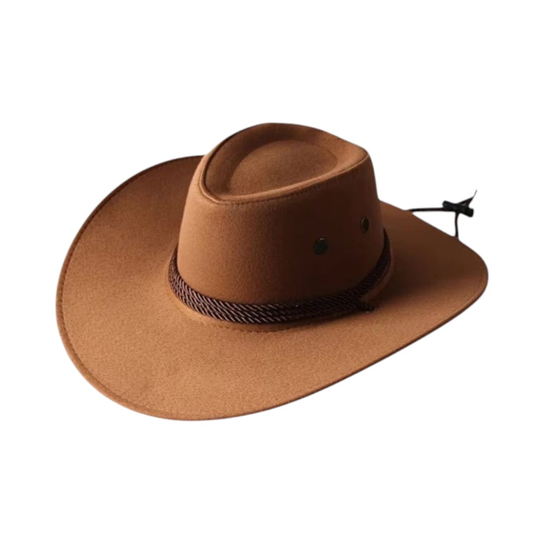 Le Comptoir du Chapeau Marron Clair Chapeau Cowboy Vintage Large Bord en Cuir
