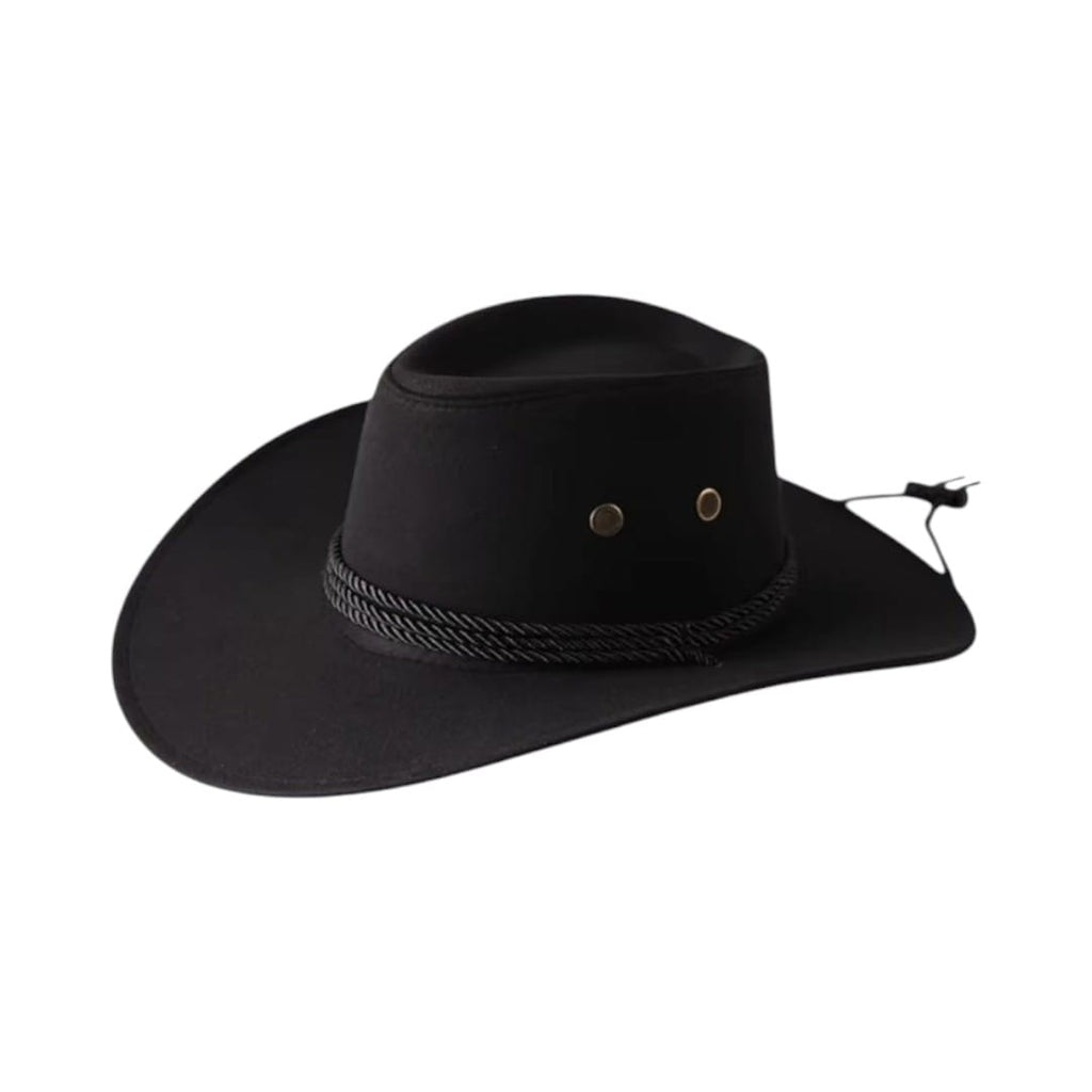 Le Comptoir du Chapeau Noir Chapeau Cowboy Vintage Large Bord en Cuir