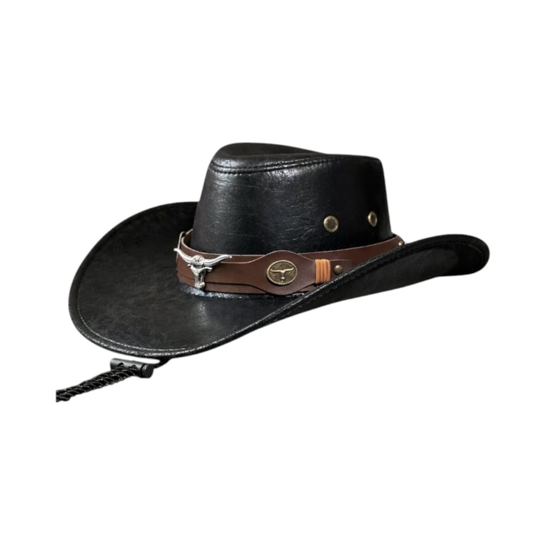Le Comptoir du Chapeau Noir Chapeau Cowboy Vintage Similicuir