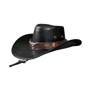 Le Comptoir du Chapeau Noir Chapeau Cowboy Vintage Similicuir