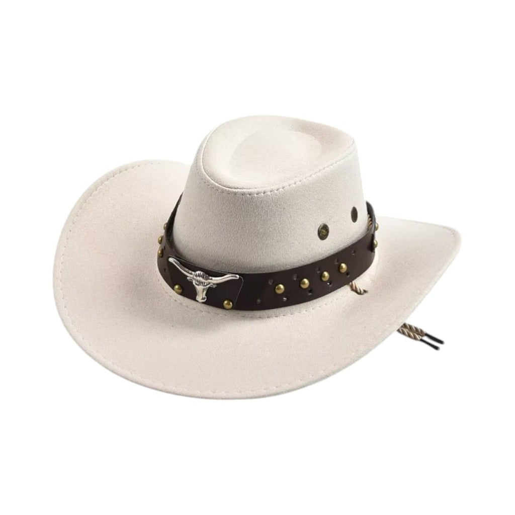 Le Comptoir du Chapeau Blanc Chapeau Cowboy Vintage Suédine Large Bord