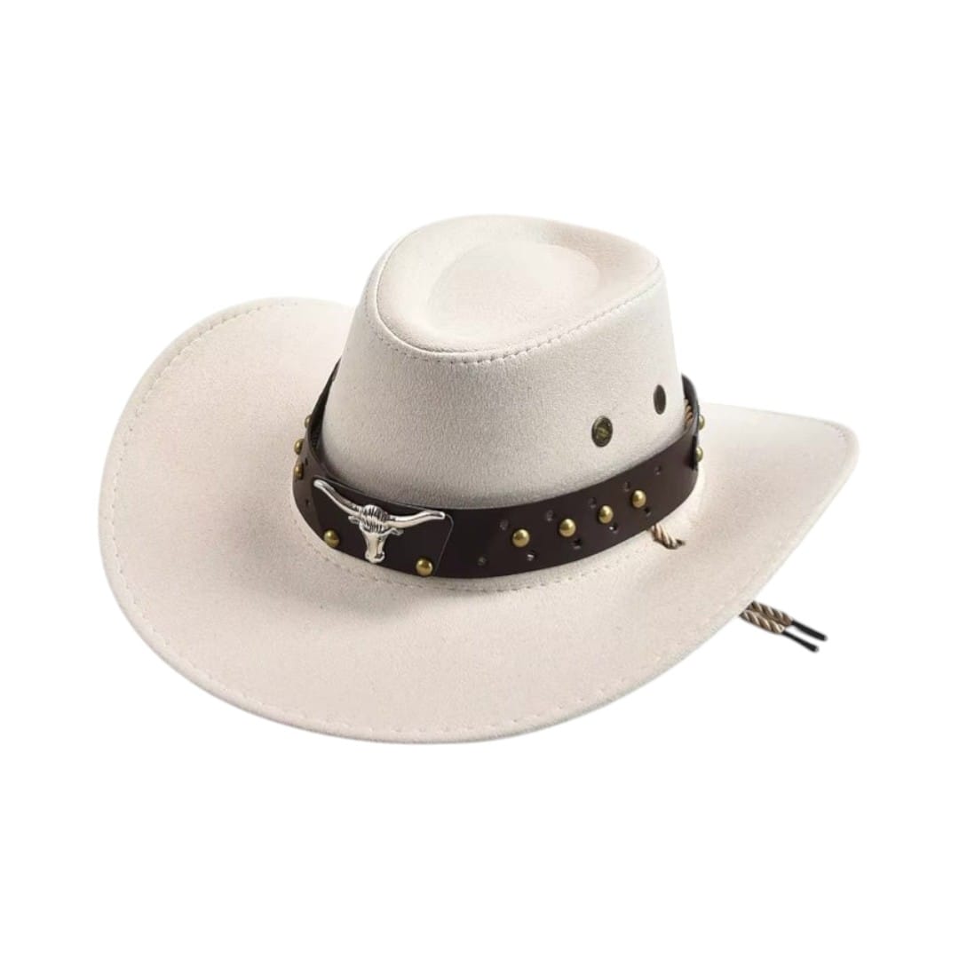 Le Comptoir du Chapeau Blanc Chapeau Cowboy Vintage Suédine Large Bord