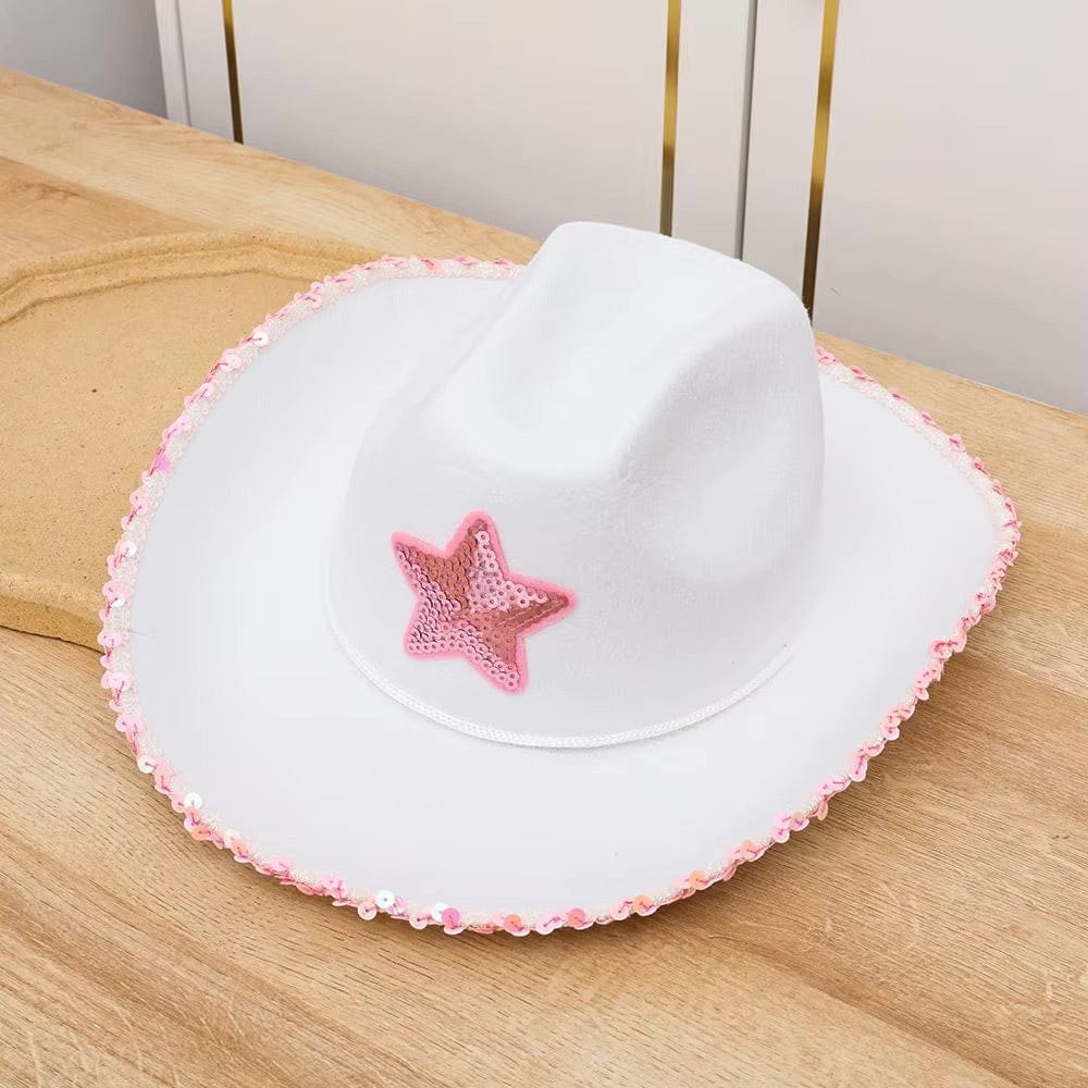 Le Comptoir du Chapeau Chapeau Cowgirl Blanc Étoile Rose
