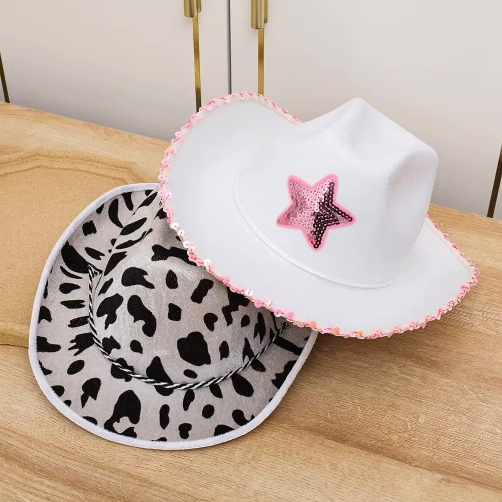Le Comptoir du Chapeau Chapeau Cowgirl Blanc Étoile Rose