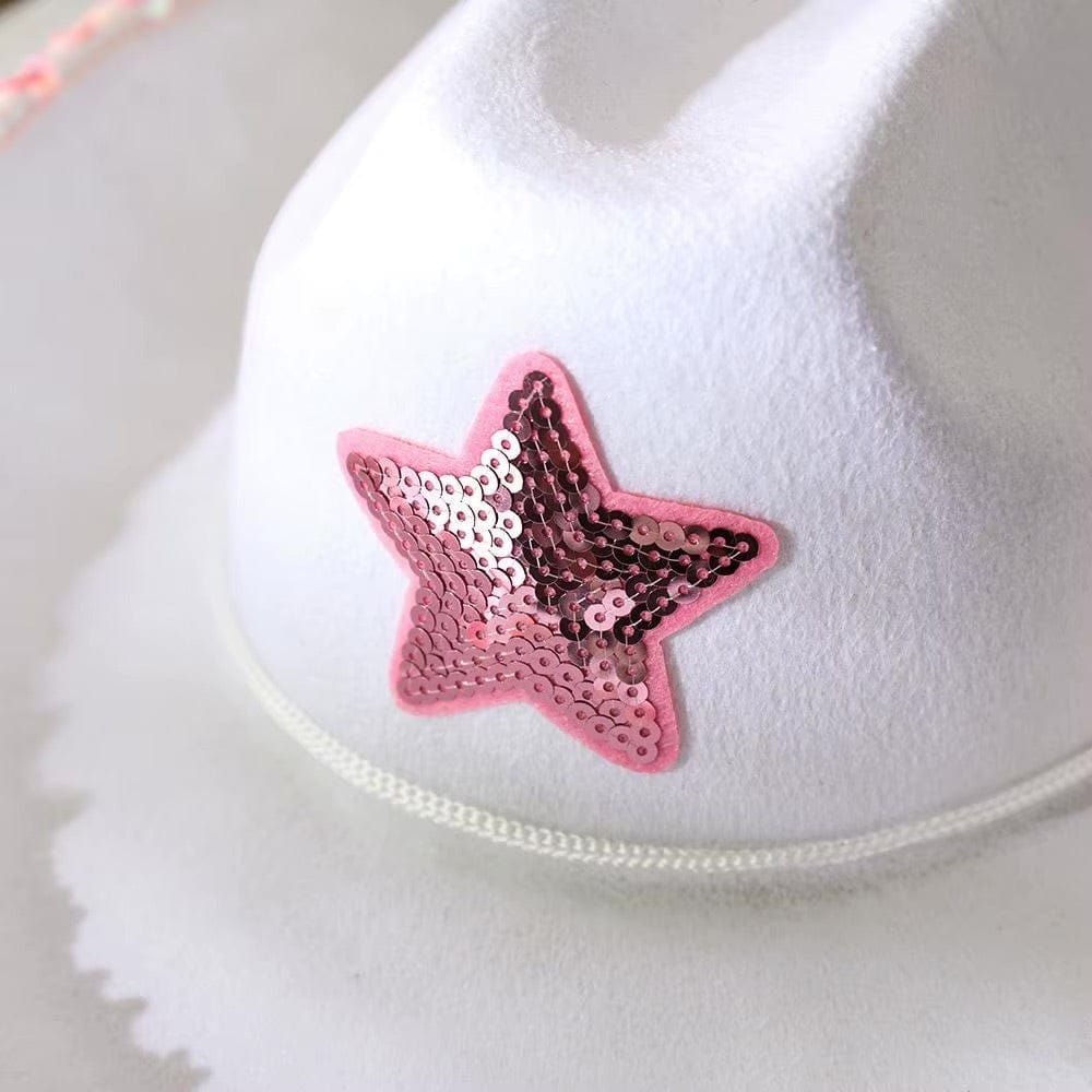 Le Comptoir du Chapeau Chapeau Cowgirl Blanc Étoile Rose