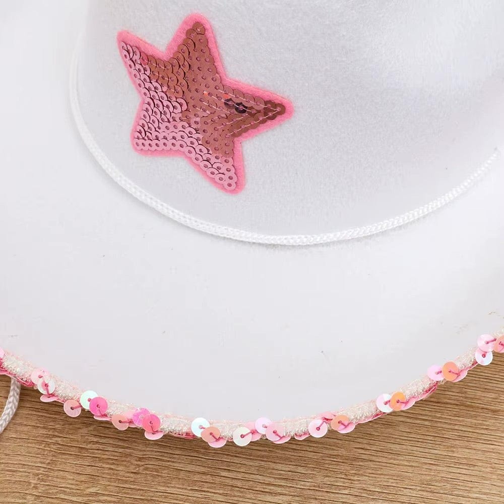Le Comptoir du Chapeau Chapeau Cowgirl Blanc Étoile Rose