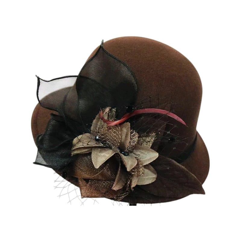 Le Comptoir du Chapeau Café / Taille unique Chapeau Femme Laine Cérémonie Ruban