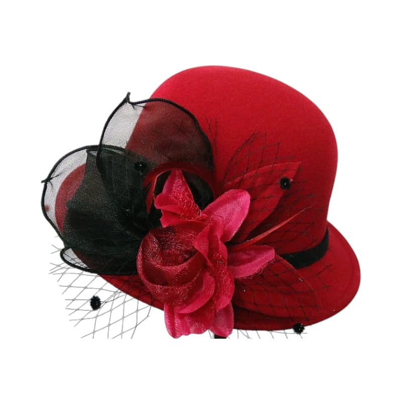 Le Comptoir du Chapeau Bordeaux / Taille unique Chapeau Femme Laine Cérémonie Ruban
