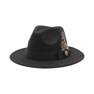Le Comptoir du Chapeau Noir / M (56-58cm) Chapeau Haut-de-Forme Fedora Plumes Fête
