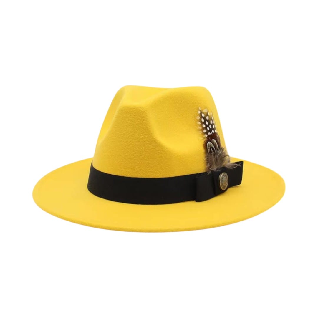 Le Comptoir du Chapeau Jaune / M (56-58cm) Chapeau Haut-de-Forme Fedora Plumes Fête