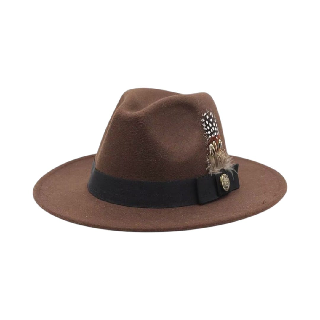 Le Comptoir du Chapeau Marron / M (56-58cm) Chapeau Haut-de-Forme Fedora Plumes Fête
