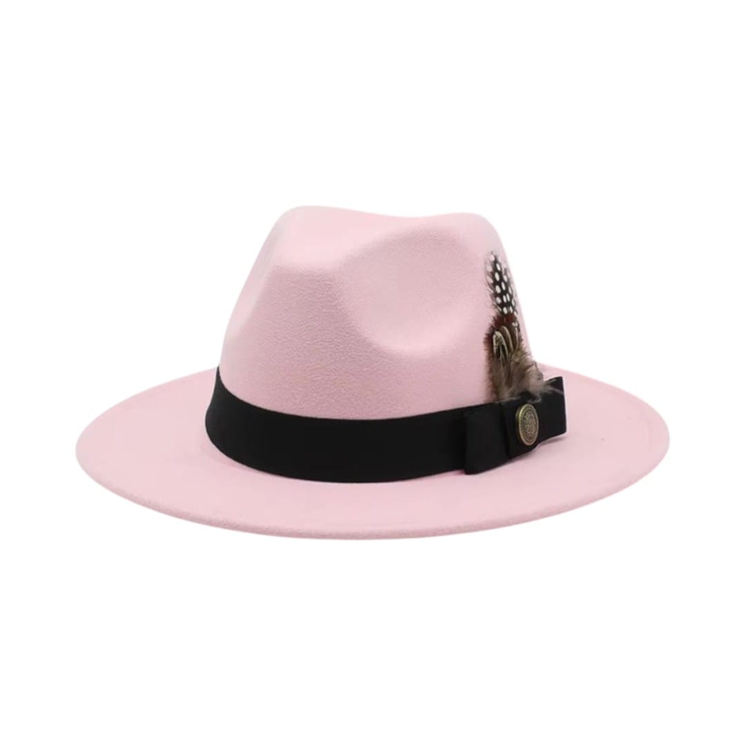 Le Comptoir du Chapeau Rose / M (56-58cm) Chapeau Haut-de-Forme Fedora Plumes Fête