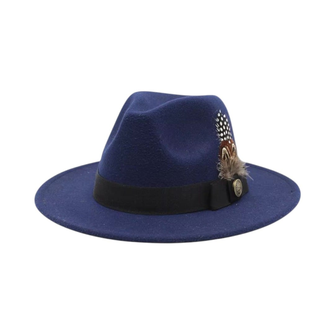 Le Comptoir du Chapeau Marine / M (56-58cm) Chapeau Haut-de-Forme Fedora Plumes Fête