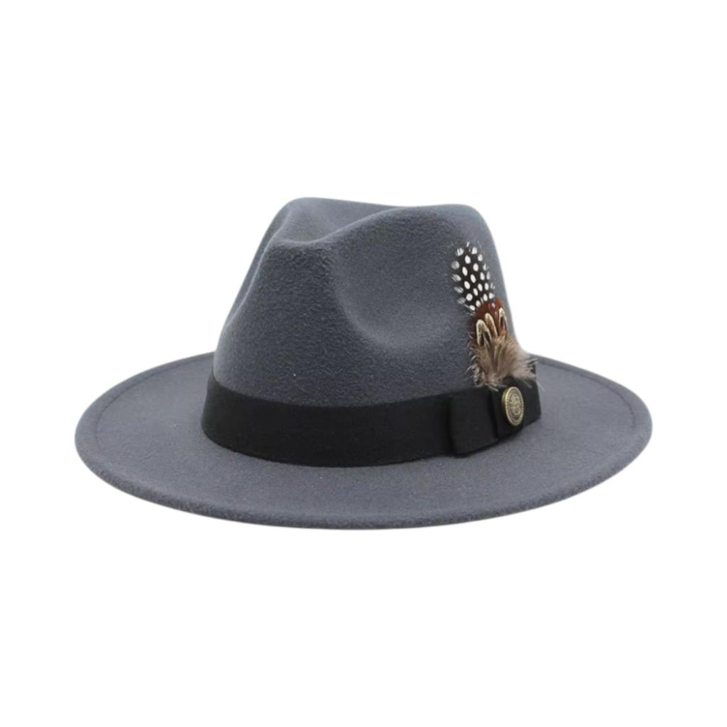 Le Comptoir du Chapeau Gris Foncé / M (56-58cm) Chapeau Haut-de-Forme Fedora Plumes Fête