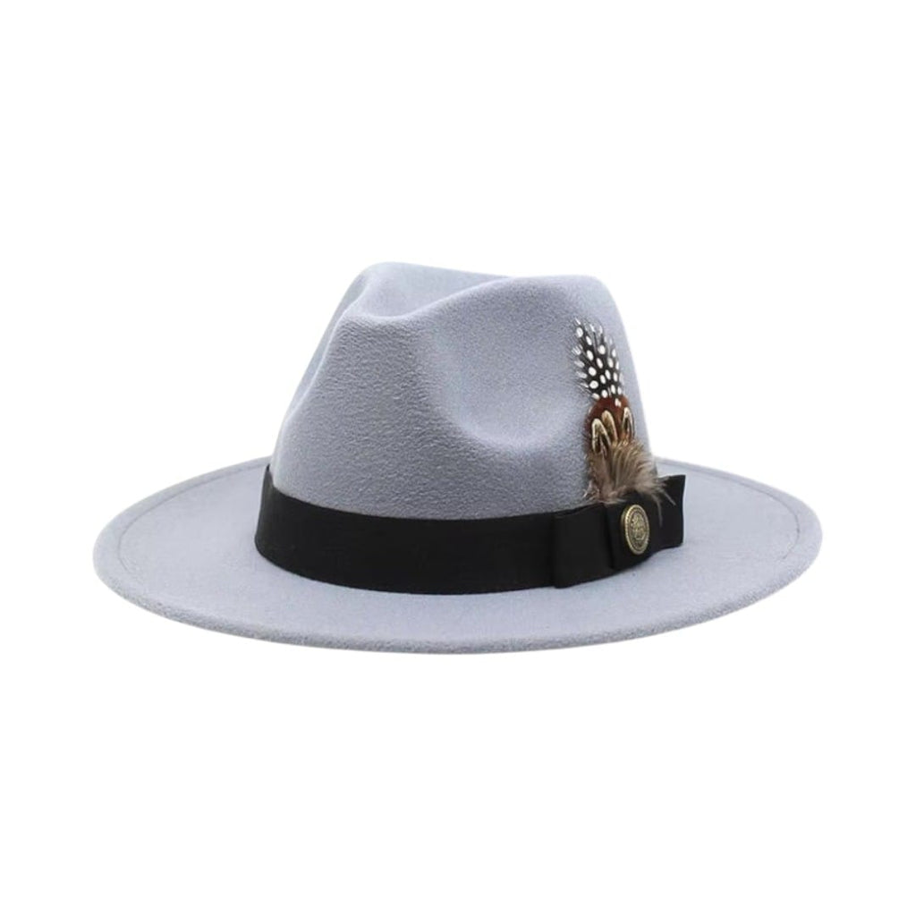 Le Comptoir du Chapeau Gris / M (56-58cm) Chapeau Haut-de-Forme Fedora Plumes Fête