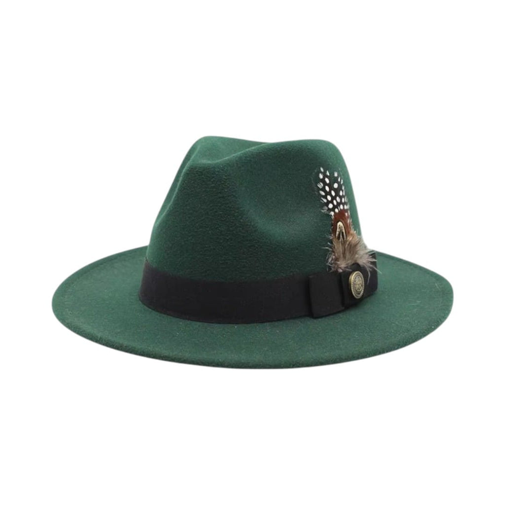 Le Comptoir du Chapeau Vert Foncé / M (56-58cm) Chapeau Haut-de-Forme Fedora Plumes Fête