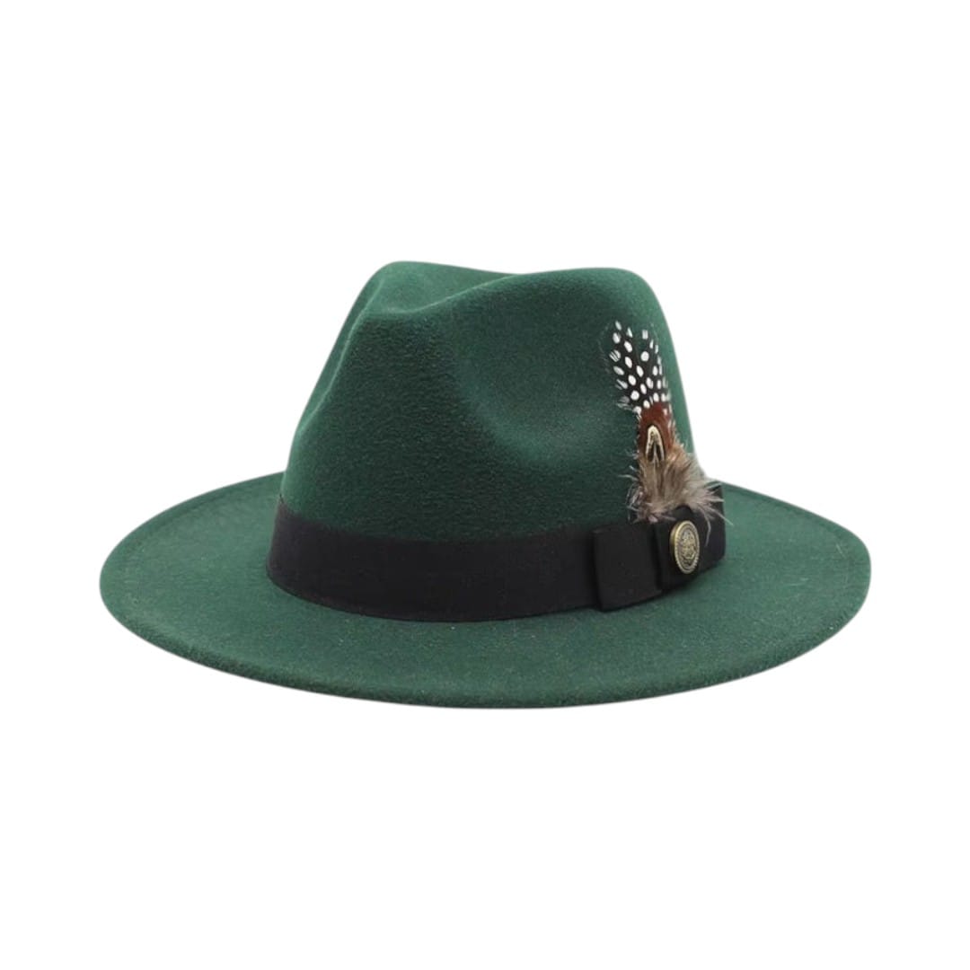 Le Comptoir du Chapeau Vert Foncé / M (56-58cm) Chapeau Haut-de-Forme Fedora Plumes Fête