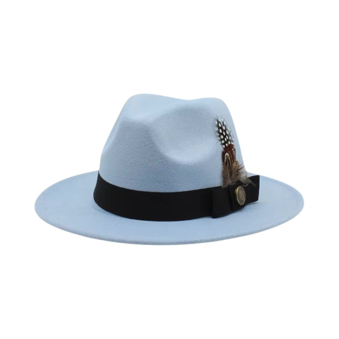 Le Comptoir du Chapeau Bleu Ciel / M (56-58cm) Chapeau Haut-de-Forme Fedora Plumes Fête
