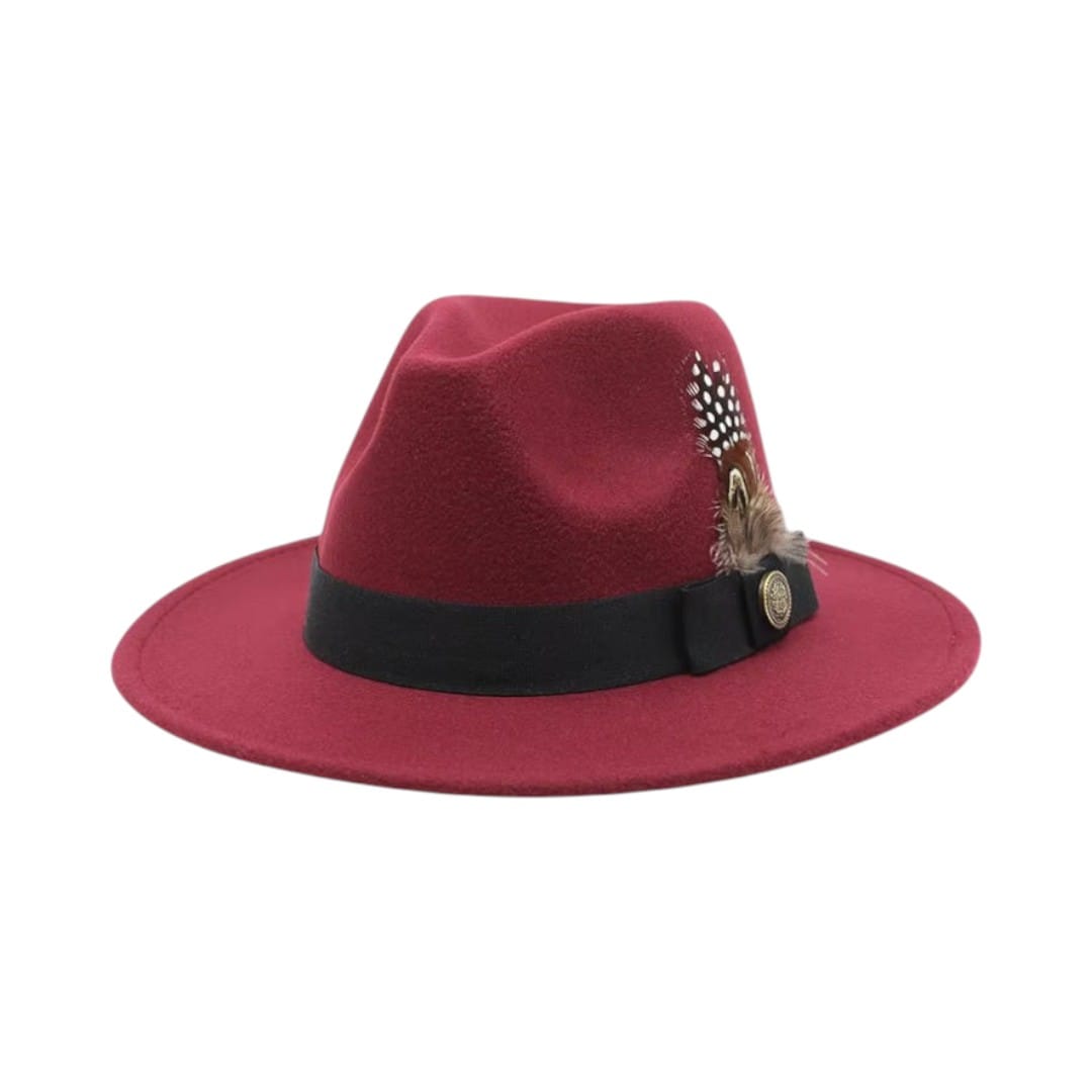 Le Comptoir du Chapeau Bordeaux / M (56-58cm) Chapeau Haut-de-Forme Fedora Plumes Fête