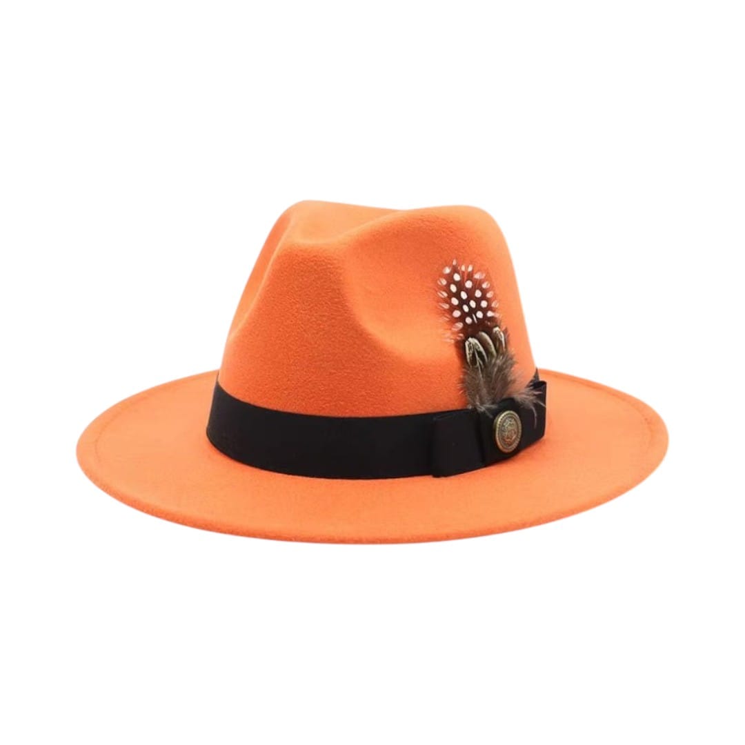 Le Comptoir du Chapeau Orange / M (56-58cm) Chapeau Haut-de-Forme Fedora Plumes Fête