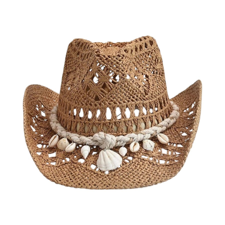 Le Comptoir du Chapeau Marron Clair Chapeau Panama Femme Coquillages