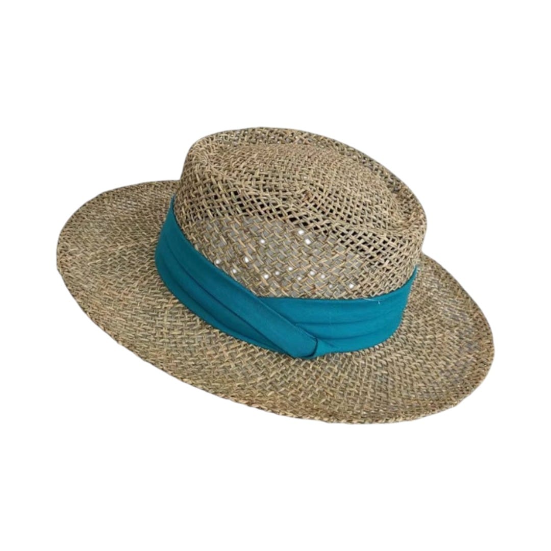 Le Comptoir du Chapeau Bleu Marine Chapeau Panama Paille Plate