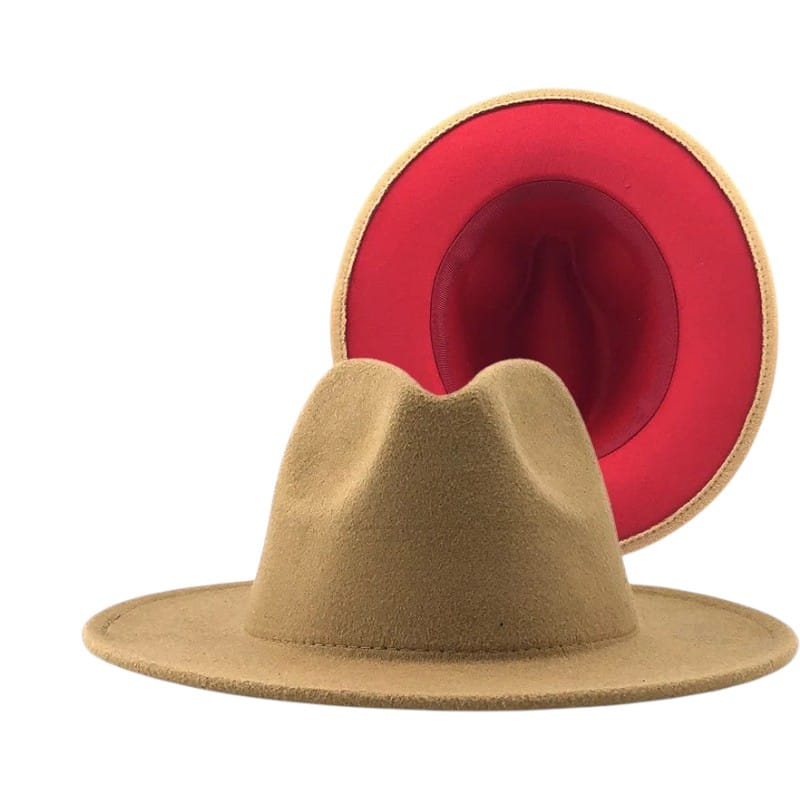 Le Comptoir du Chapeau Marron Clair / 59-60 cm Fedora Bicolore Feutre Large Bord Jazz