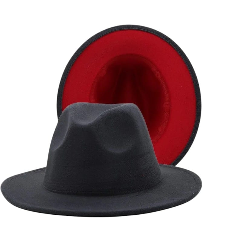 Le Comptoir du Chapeau Gris Foncé / 59-60 cm Fedora Bicolore Feutre Large Bord Jazz