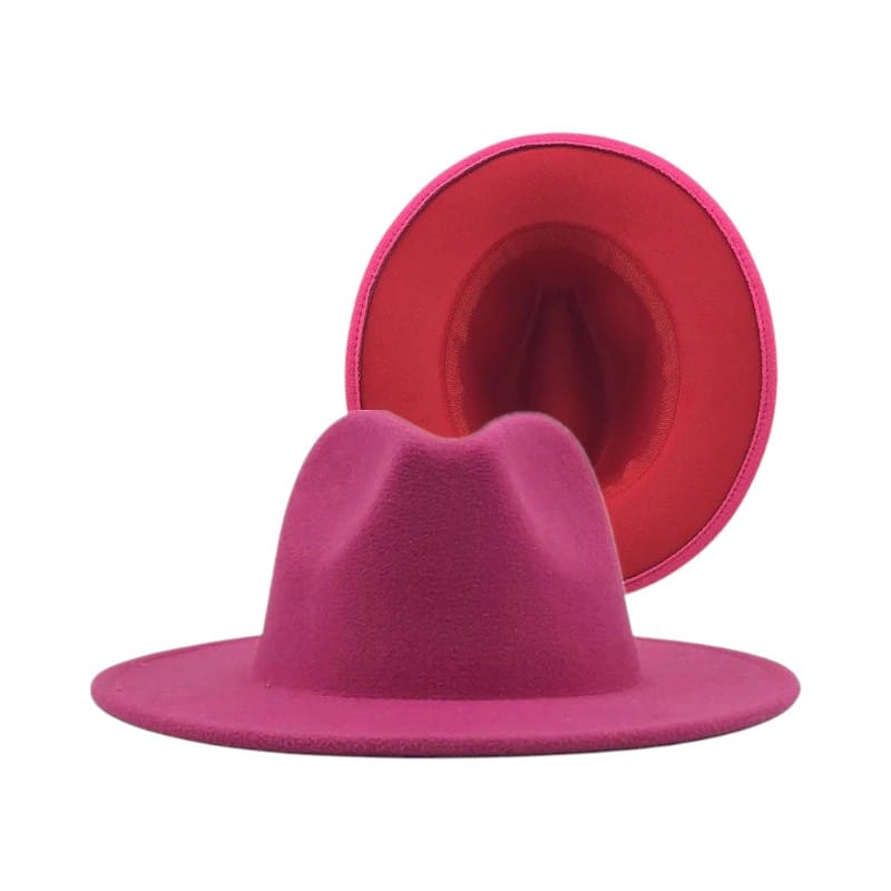Le Comptoir du Chapeau Rose Bonbon / 59-60 cm Fedora Bicolore Feutre Large Bord Jazz
