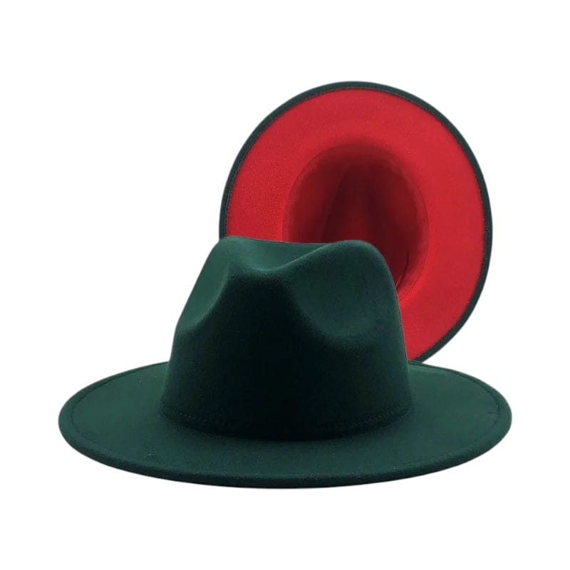 Le Comptoir du Chapeau Vert Foncé / 59-60 cm Fedora Bicolore Feutre Large Bord Jazz