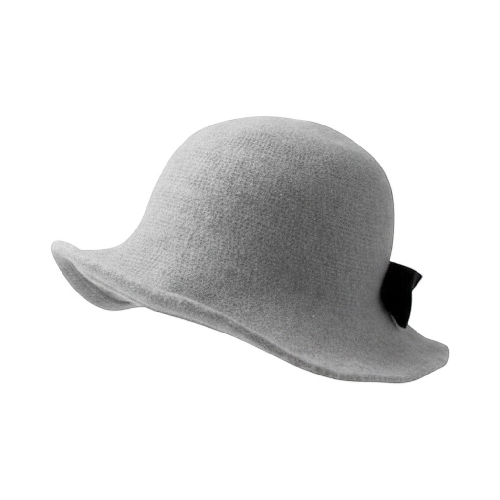 Le Comptoir du Chapeau Gris Clair Fedora Femme Bowler Nœud Laine Cérémonie