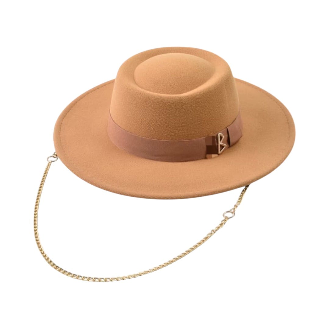 Le Comptoir du Chapeau Marron Clair / Taille unique Fedora Femme Lettre Métallique Fashion