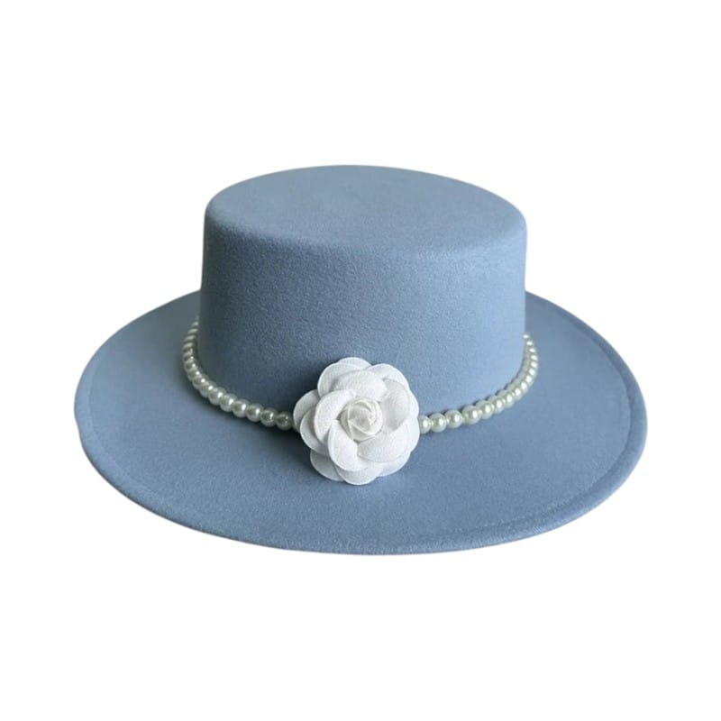 Le Comptoir du Chapeau Bleu Ciel / 56 - 58cm Fedora Feutre Femme Large Bord 10cm