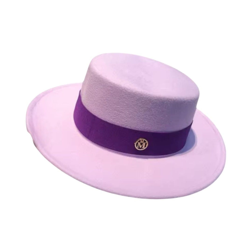 Le Comptoir du Chapeau Violet / 56-58cm Fedora Feutre Flat Top Grand Bord