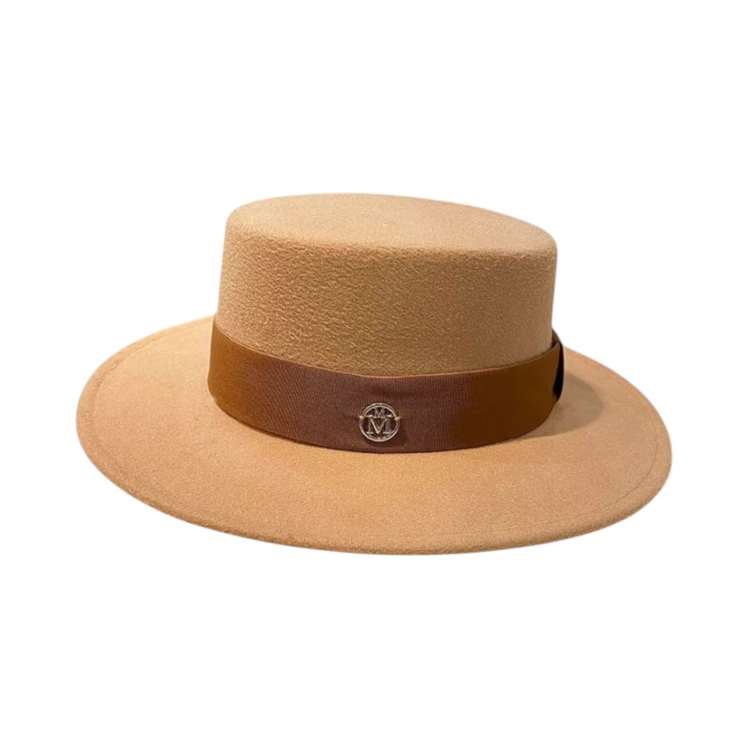 Le Comptoir du Chapeau Marron Clair / 56-58cm Fedora Feutre Flat Top Grand Bord