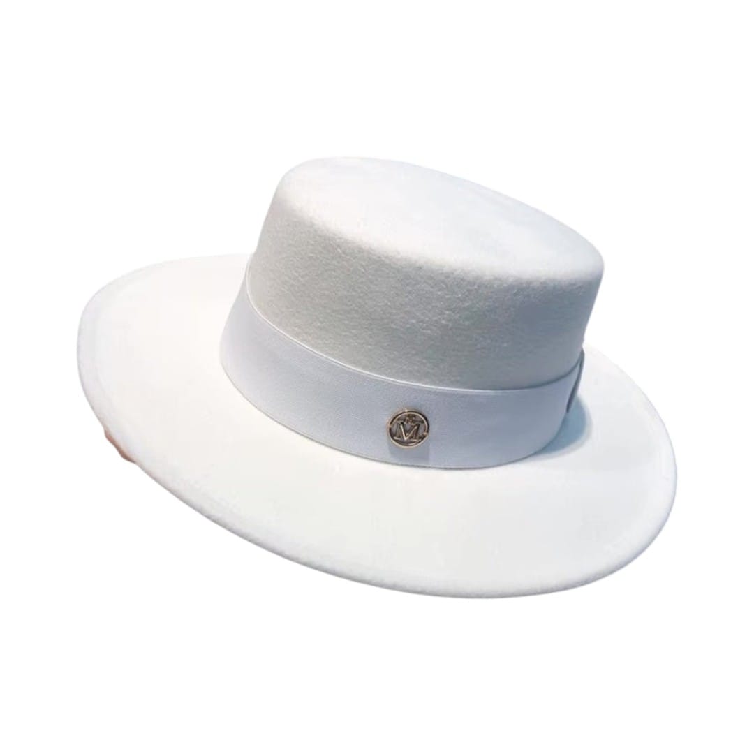 Le Comptoir du Chapeau Blanc / 56-58cm Fedora Feutre Flat Top Grand Bord